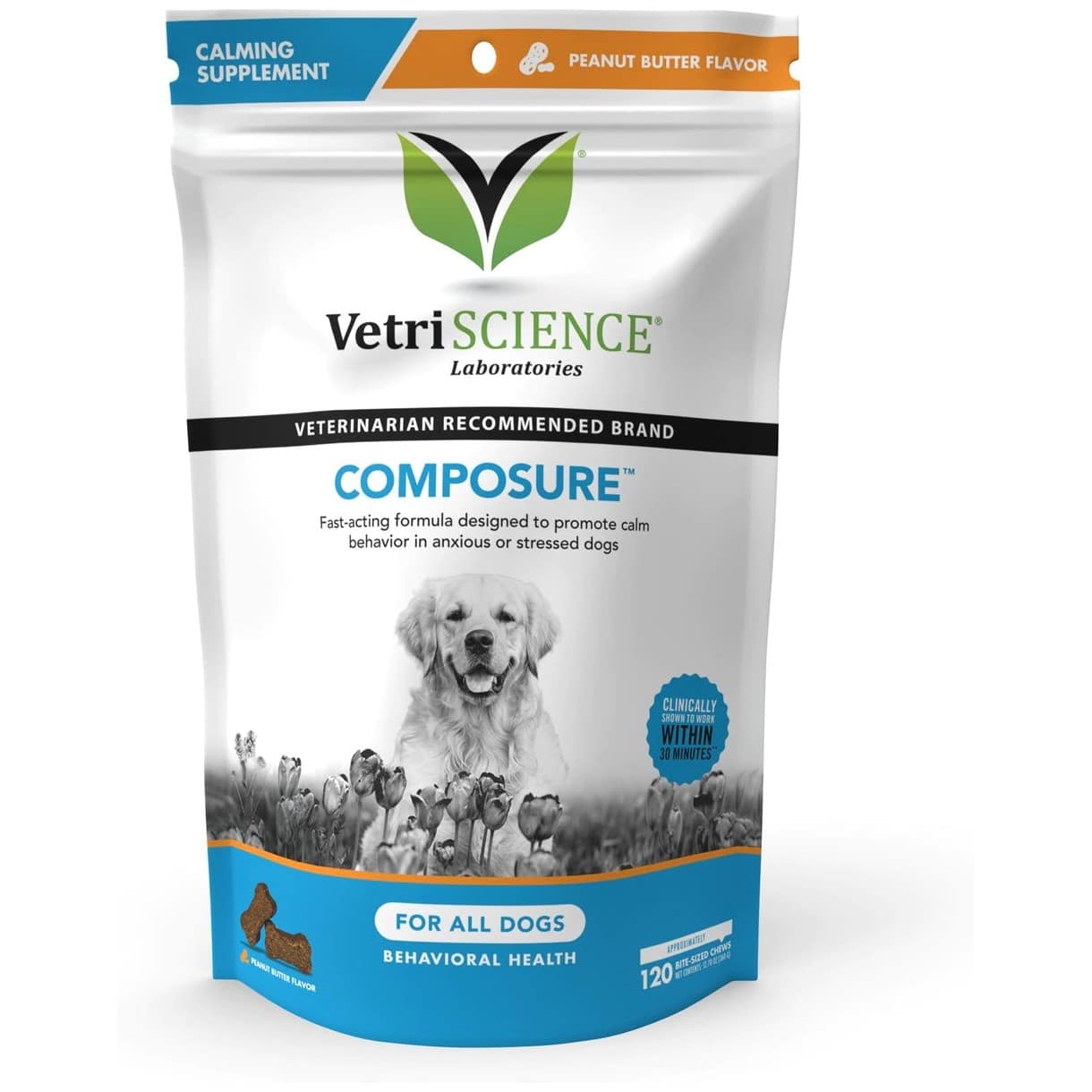 VetriScience Composure Peanut Butter Flavored Chews Calming Supplement for Dogs