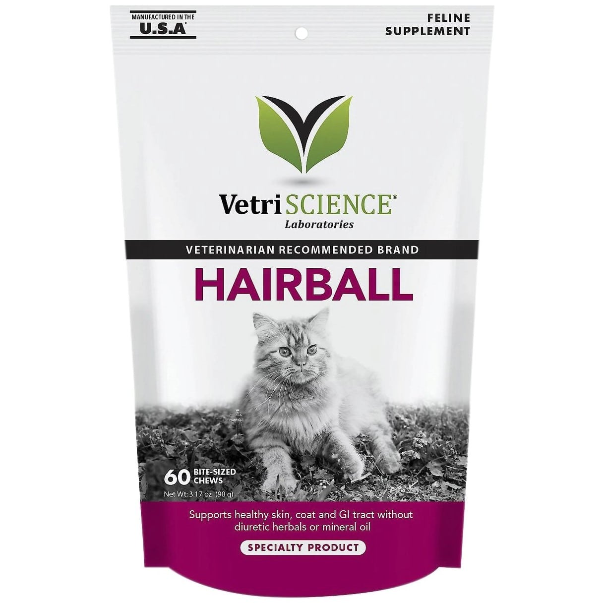 VetriScience Hairball Chicken Liver Flavored Soft Chews Hairball Control Supplement for Cats
