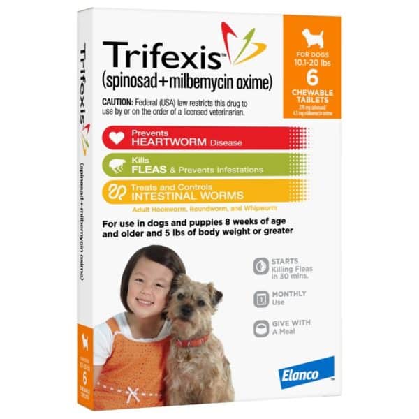 Trifexis Chewable Tablet for Dogs, 10.1-20 lbs, (Orange Box), 6 Chewable Tablets