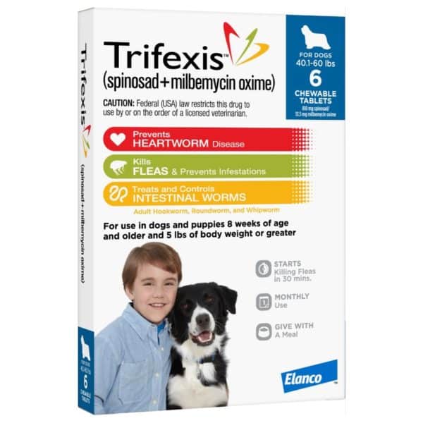 Trifexis Chewable Tablet for Dogs, 40.1-60 lbs, (Blue Box), 6 Chewable Tablets