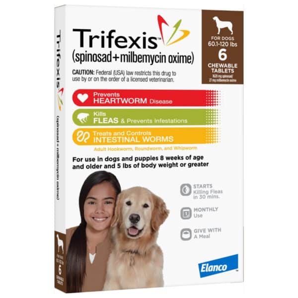 Trifexis Chewable Tablet for Dogs, 60.1-120 lbs, (Brown Box), 6 Chewable Tablets
