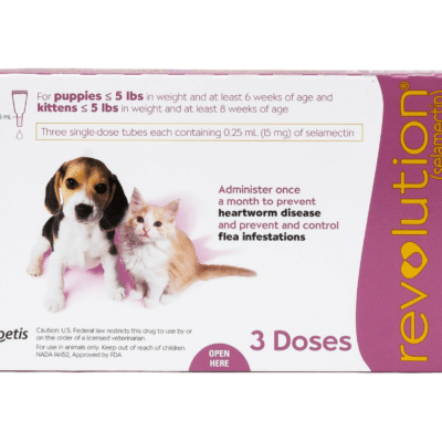 Revolution Topical Solution for Puppy & Kitten, under 5 lbs, 3 treatments (Mauve Box) FRONT