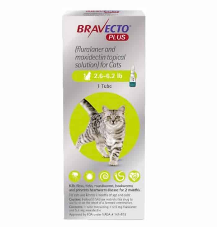 Bravecto Plus Topical Solution for Cats, 2.6-6.2 lbs, 1 treatment (Green Box)