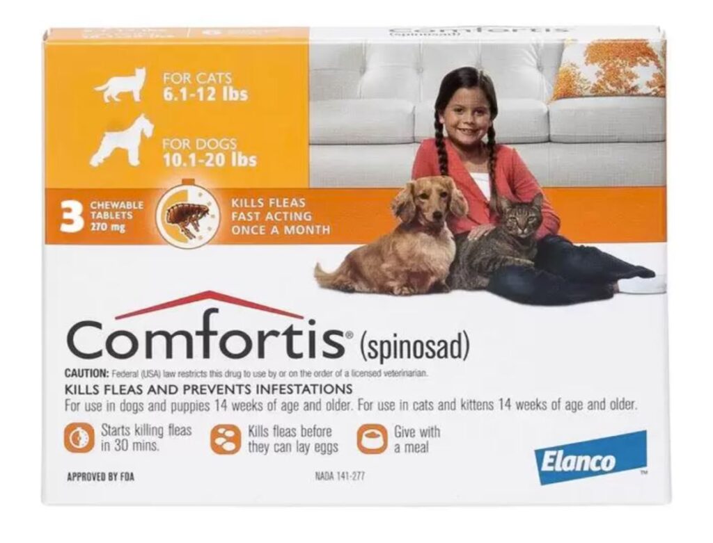 Comfortis Chewable Tablets for Dogs 10.1-20 lbs & Cats 6.1-12 lbs, 3 treatments (Orange Box)