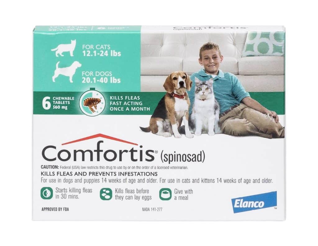 Comfortis Chewable Tablets for Dogs 20.1-40 lbs & Cats 12.1 -24.1 lbs, 6 treatments (Green Box) By Comfortis