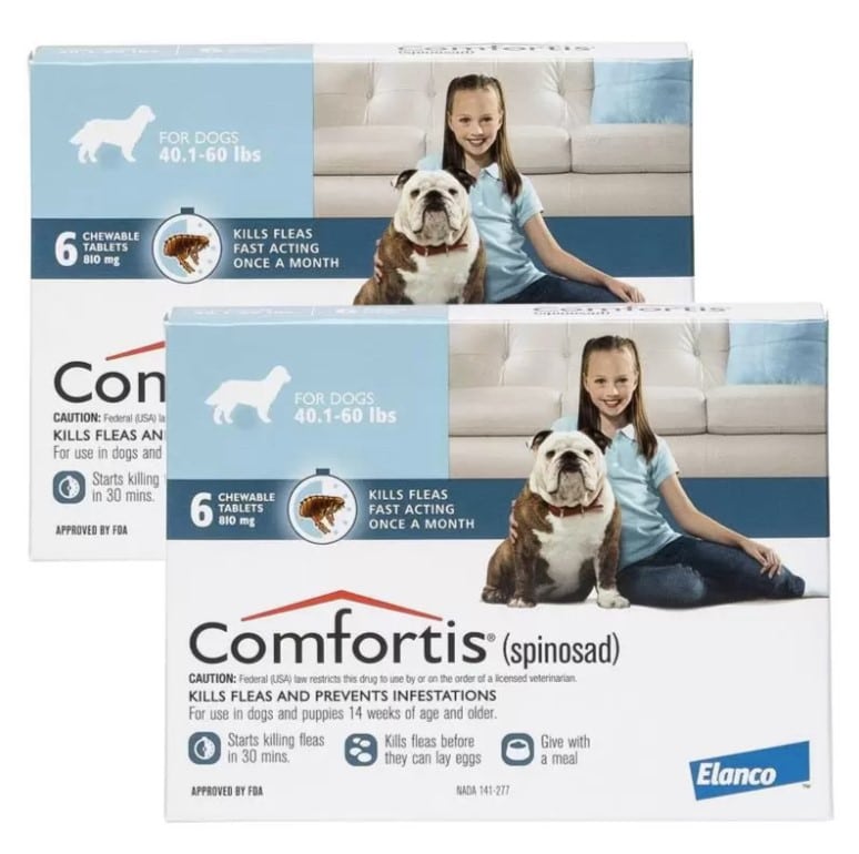 Comfortis Chewable Tablets for Dogs, 40.1-60 lbs, 12 treatments (Blue Box)