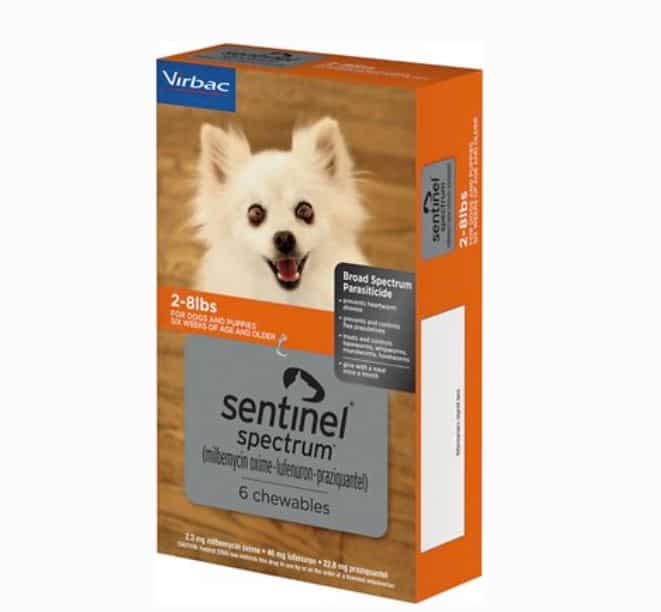 Sentinel Spectrum Chewable Tablets for Dogs, 2-8 lbs, 6 treatments (Orange Box)
