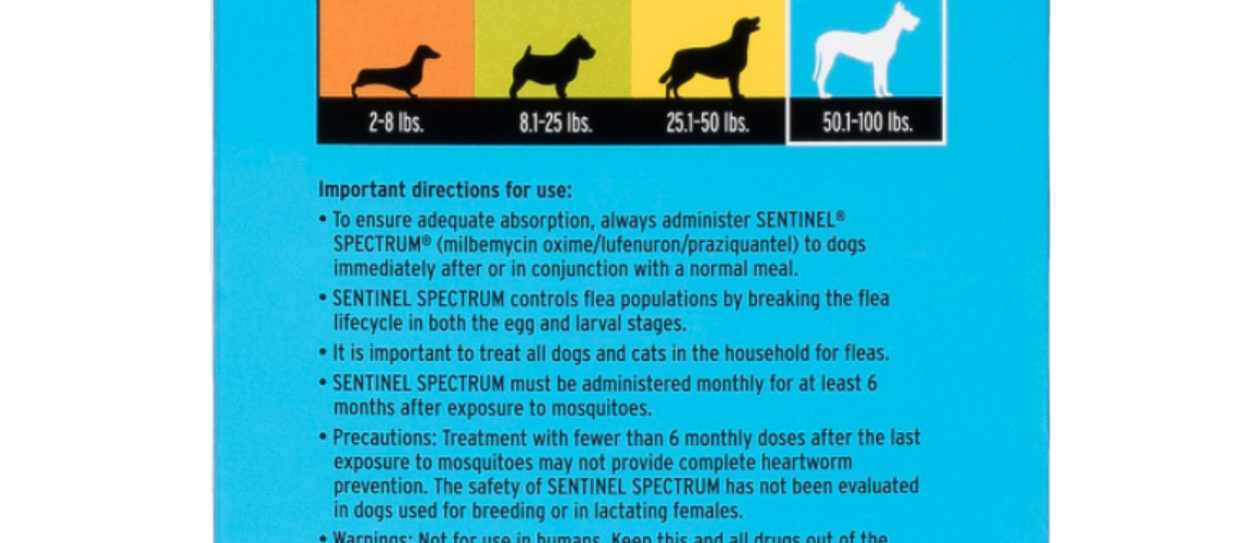 Sentinel Spectrum Chewable Tablets for Dogs, 50.1-100 lbs, 6 treatments (Blue Box)