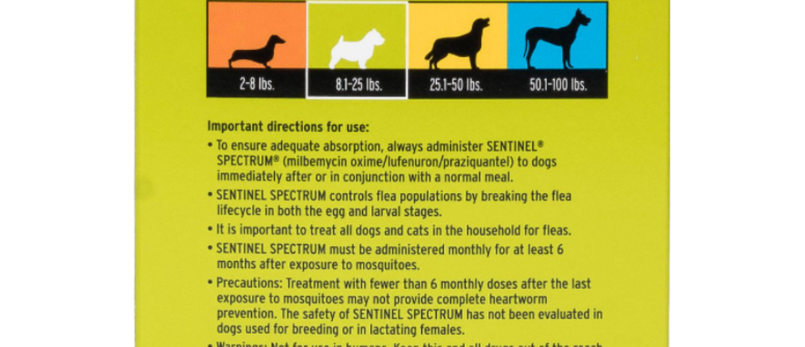Sentinel Spectrum Chewable Tablets for Dogs, 8.1-25 lbs, 6 treatments (Green Box)