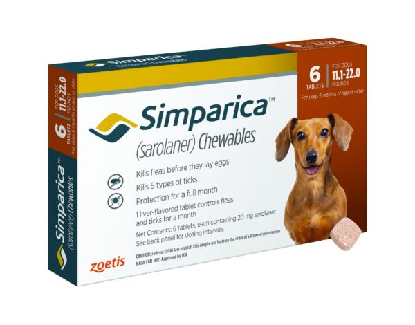Simparica Chewable Tablets for Dogs, 11.1-22 lbs (Orange Box) 6CT