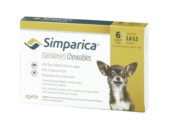 Simparica Chewable Tablets for Dogs, 2.8-5.5 lbs (Yellow Box) 6ct
