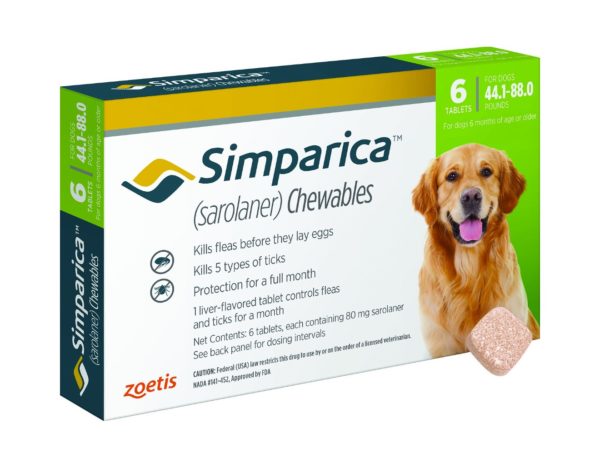 Simparica Chewable Tablets for Dogs, 44.1-88 lbs (Green Box) 6CT