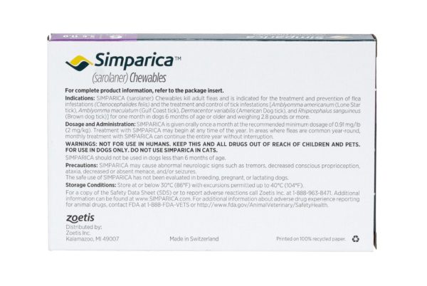 Simparica Chewable Tablets for Dogs, (Purple Box) BACK MAIN