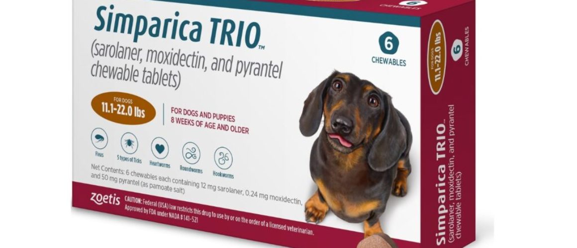 Simparica Trio Chewable Tablets for Dogs, 11.1-22.0 lb, 6 treatments (Caramel Box)