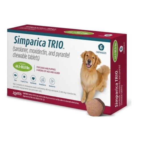 Simparica-Trio-Chewable-Tablets-for-Dogs-44.1-88-lb-6-treatments-Green-Box-600x435