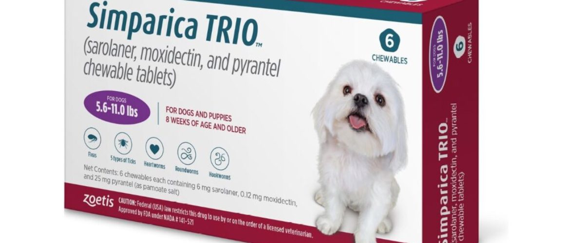 Simparica Trio Chewable Tablets for Dogs, 5.6-11.0 lb, 6 treatments (Purple Box)