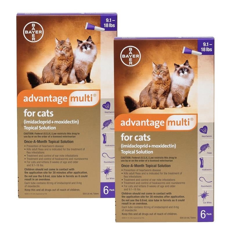 Advantage Multi Topical Solution for Cats, 9.1-18 lbs, (purple Box) 12 ct