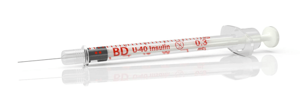 BD U40 Pet Syringes 29G 0.5INCH NEEDLE 0.5 UNIT MARKINGS 100ct 0.3CC SYR