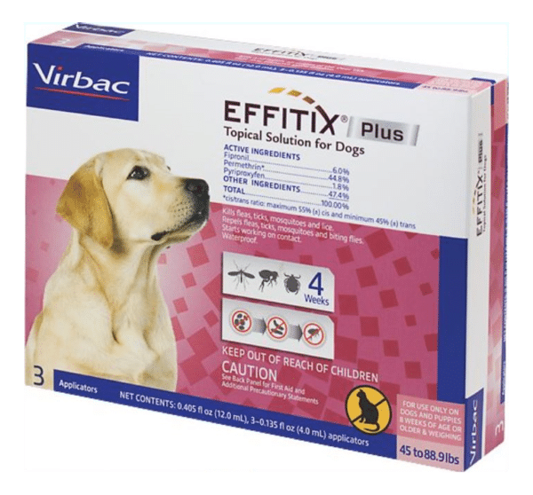 EFFITIX Flea & Tick Spot Treatment for Dogs, 45-88.9 lbs, 3 Doses (3-mos. supply)