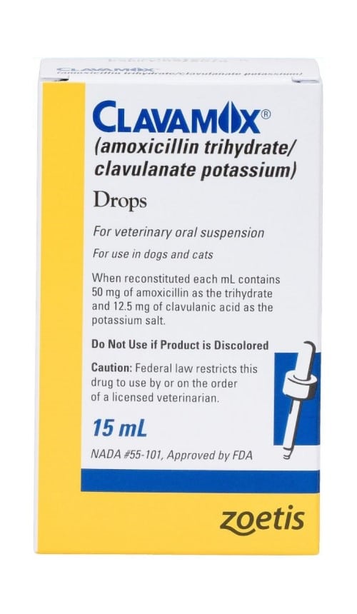 Clavamox (Amoxicillin - Clavulanate Potassium) Oral Suspension for Dogs & Cats, 15-mL