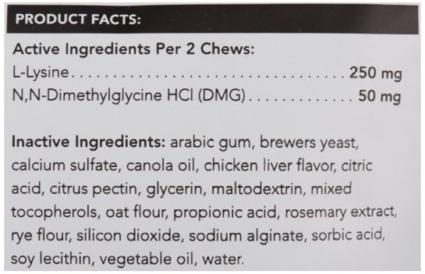 VetriScience Vetri-Lysine Plus Chicken Liver Flavored Soft Chews Immune Supplement for Cats 120ct label 2