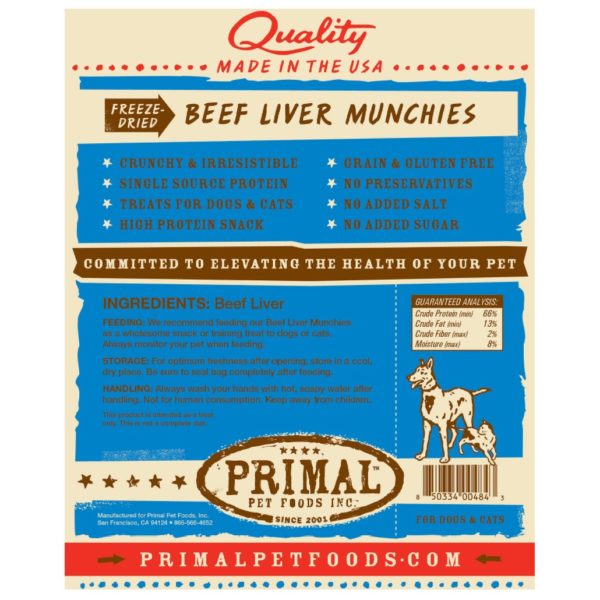 PRIMAL Beef Liver Munchies Freeze-Dried Dog & Cat Treats 2 Oz. Bag