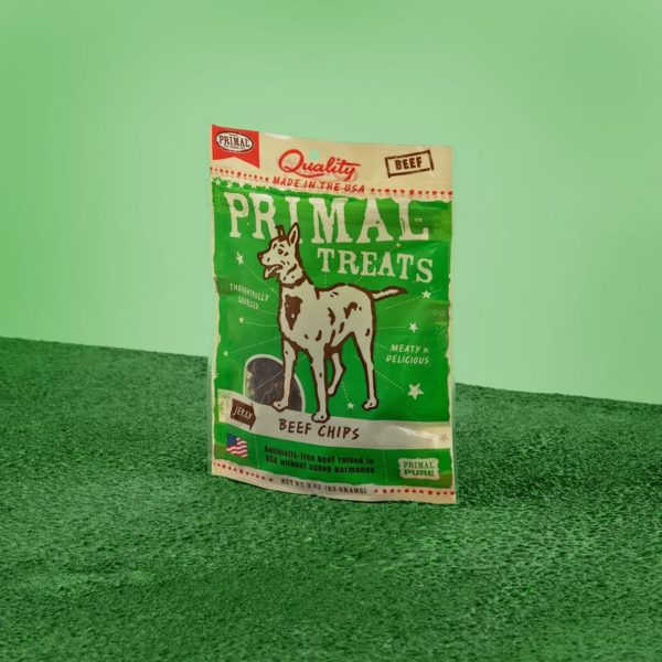 Primal Beef Jerky Chips Treats for Dogs 3 Oz. Bag