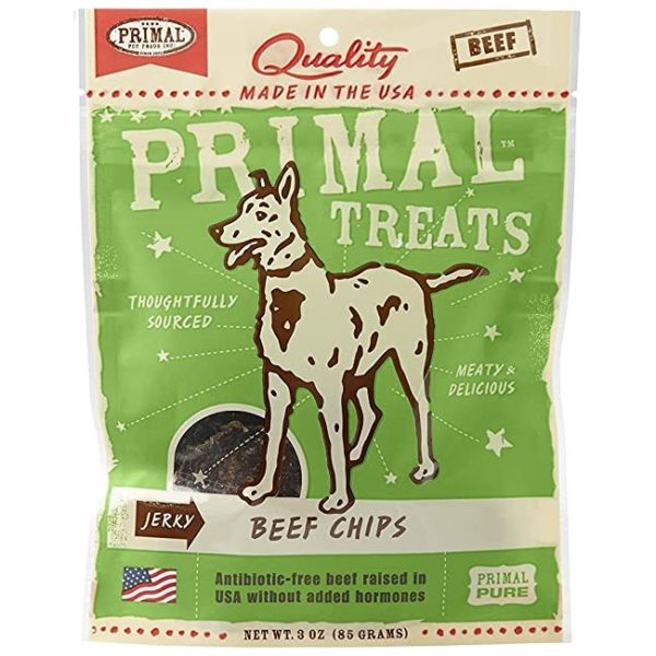 Primal Beef Jerky Chips Treats for Dogs 3 Oz. Bag