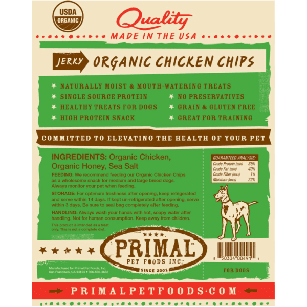 Primal Chicken Jerky Chips Treats for Dogs 3 Oz. Bag