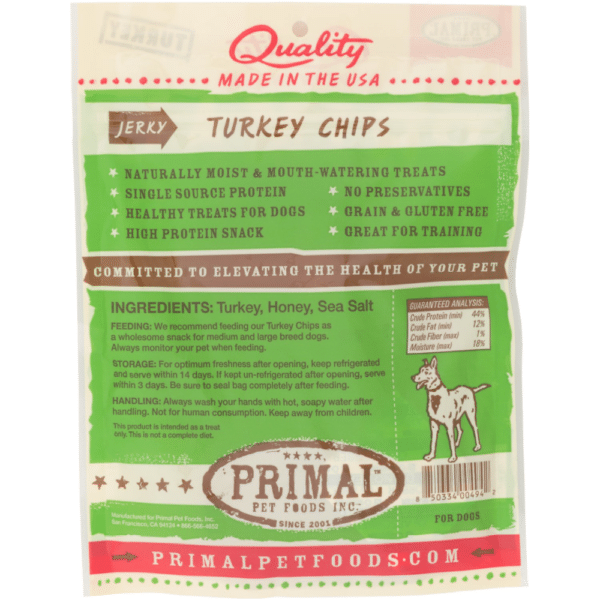 Primal Turkey Jerky Chips Treats for Dogs 3Oz. Bag