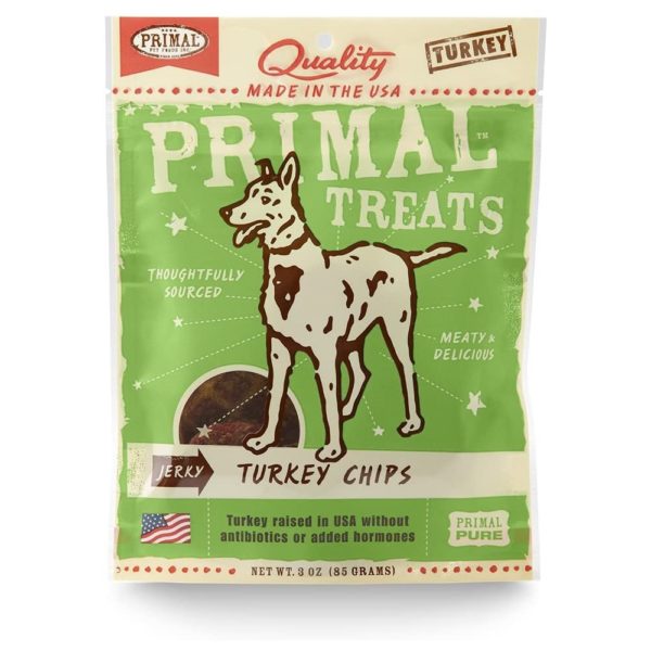 Primal Turkey Jerky Chips Treats for Dogs 3Oz. Bag
