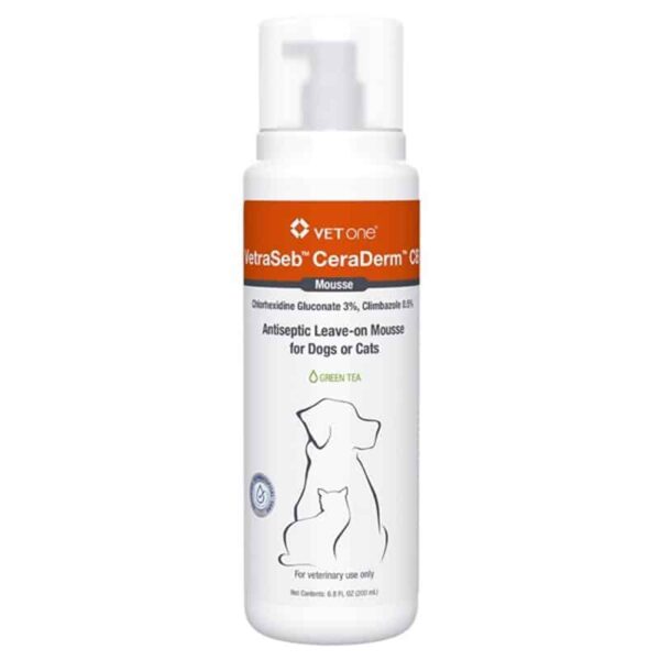 VetraSeb CeraDerm CB Antiseptic Leave-On Mousse for Dogs and Cats 6.8 Oz