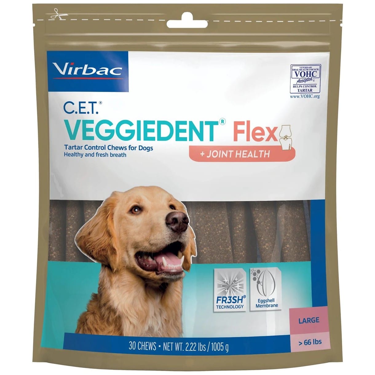 Virbac C.E.T. VeggieDent Flex + Joint Health Dental Chews for Large Dogs, over 66lbs